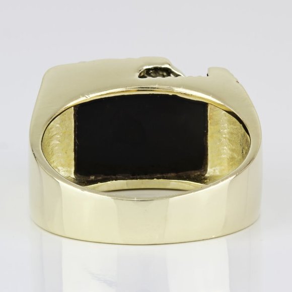 Vintage 14K Two-Tone Gold Onyx & CZ Horse Head Ring - Picture 6 of 7